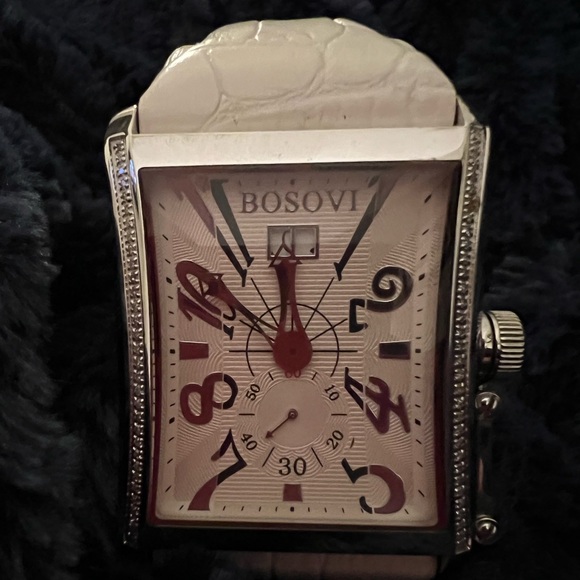 BOSOVI water resistant stainless steel Swiss movement white leather band watch